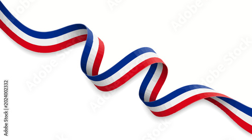 Waving French tricolor ribbon for Bastille Day celebration background.
