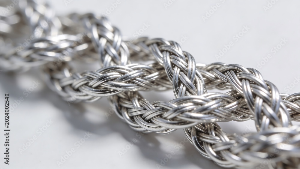 Naklejka premium Macro Detail of Braided Silver Chain