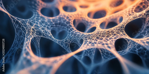 Abstract Organic Network Structure with Glowing Cellular Pattern