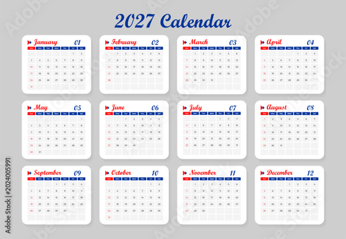 2027 Calendar With Squares on Each Date