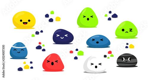 Foto Cute Cartoon Slime Characters with Different Emotions and Colors
