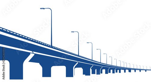 Modern Elevated Highway with Streetlights, Blue and White Perspective
