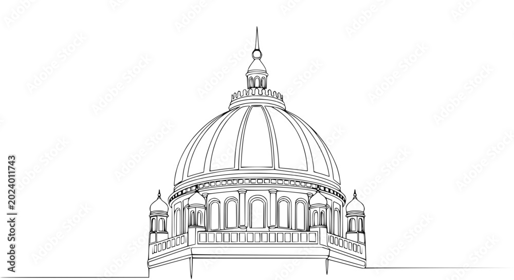 Fototapeta premium Minimalist Dome Building Outline Drawing