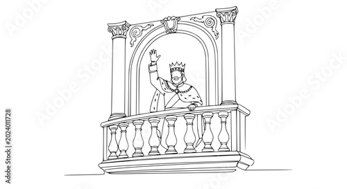 Bild auf Leinwand King Waving from Balcony Drawing