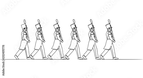 Cuadro en lienzo Line of Soldiers Marching in Uniforms, Historical Military Formation