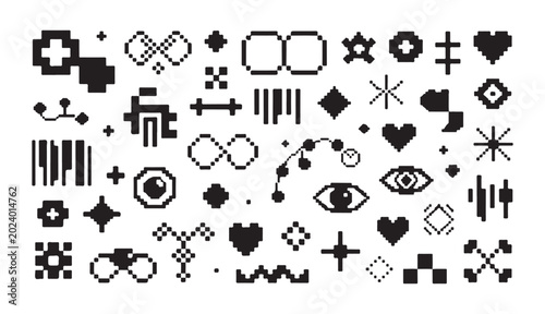 Tableau sur toile Set of various pixelated icons including infinity symbols eyes shapes and abstract elements