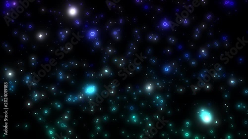Dark blue cosmos galaxy nebula with many stars in night sky space, winter Christmas holiday snow animation, sparkling particle 4K gradient special effects motion fantasy background video material
