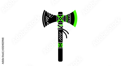 Foto Tribal Axe with Geometric Patterns and Neon Green Accents