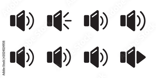 Εκτύπωση καμβά Collection of solid black speaker icons showing different volume levels and sound waves