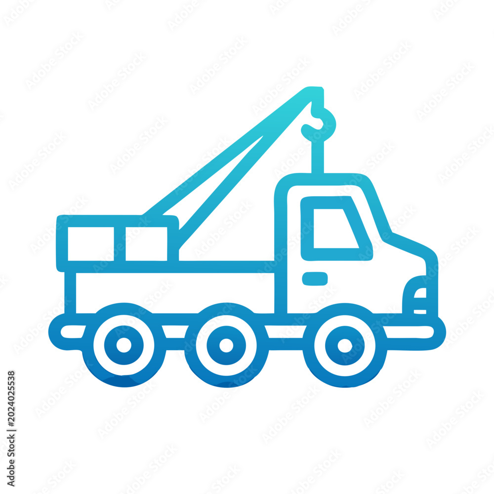Naklejka premium Blue Tow Truck Vector Illustration on Black Background in Outline Style