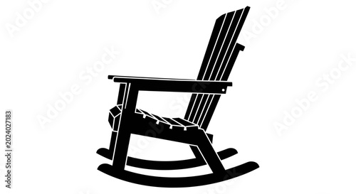 Photos Silhouette of a classic wooden Adirondack rocking chair on a white background