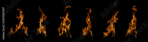 Foto Sequence of real fire flames growing from small to large isolated on black background