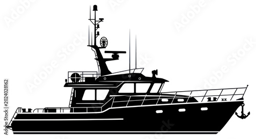 Tableau sur toile Modern Motor Yacht Silhouette, Luxury Boat Vector Illustration