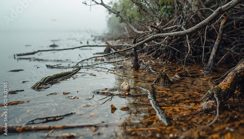 Young mangrove ecosystem recovering after coastal flooding event
