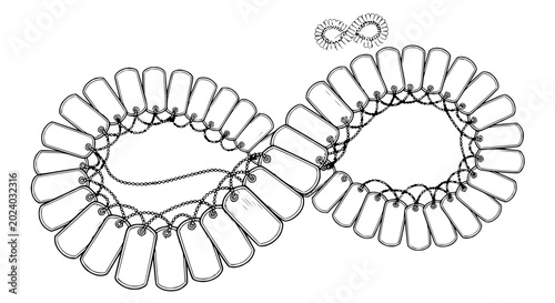 Photography Infinity symbol made of dog tags, concept of eternal remembrance, military servi