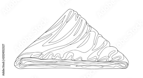Foto Hand-drawn sketch of a flaky pastry triangle, minimalist line art on white background
