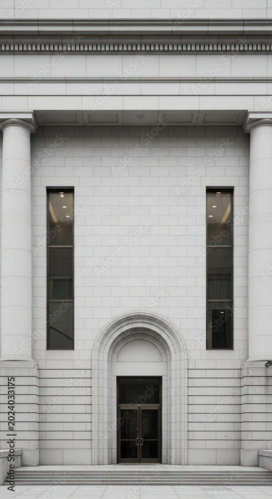Obraz premium Classical architecture facade with columns windows and arched doorway against transparent background