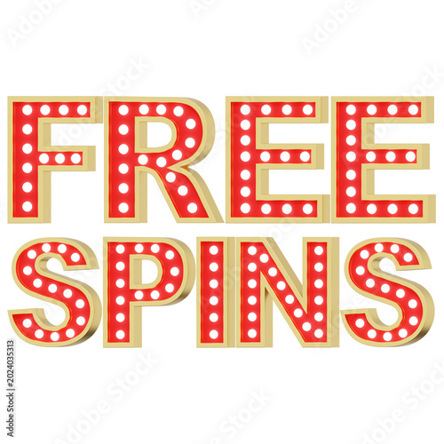 Bilde på lerret Red Free Spins Marquee Light Typography Sign Side View