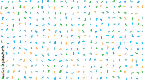 Refreshing blue, green, and light orange sprinkles are randomly scattered across a simple white surface
