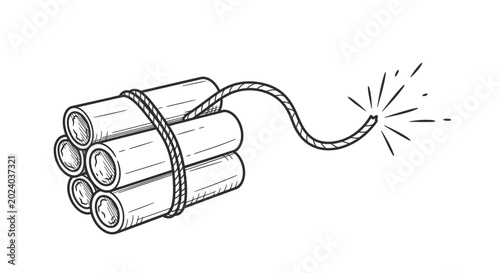 Tablou pe pânză Dynamite Bomb Sketch with Burning Fuse and Sparks