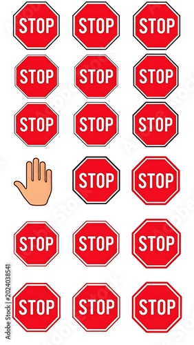 Stop signs and hand gesture icons.