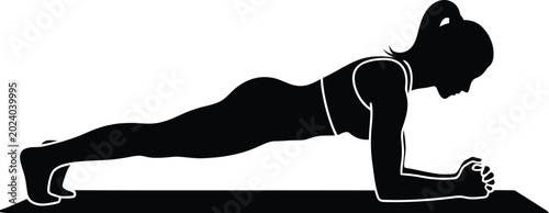 Canvas-taulu Silhouette of woman performing forearm plank exercise isolated on white backgrou
