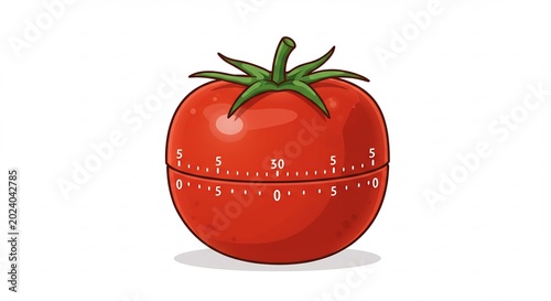 Bright red tomato kitchen timer vector art helping track cooking time on a clean white background.. AI Generated