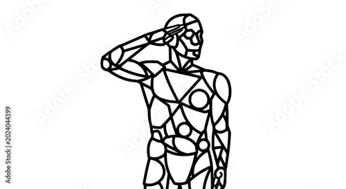 Photos Geometric Man Silhouette Saluting, Abstract Figure with Clean Lines, Minimalist