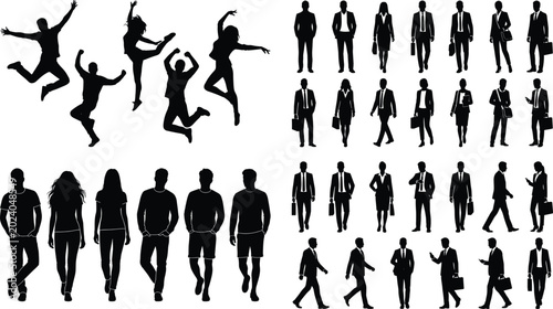 Cuadro en lienzo People silhouettes mega collection with dancing walking business and casual life