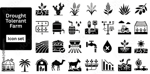 Foto Silhouette vector of Drought Tolerant Farm icons set