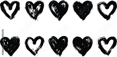 Cuadro en lienzo Set of hand drawn black hearts vector with collection valentine illustration lik