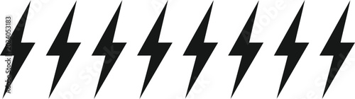 Canvas-taulu Row of black lightning bolt symbols with lightning electricity abstract phenomen