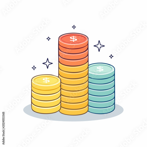 Stacks of Coins with Dollar Signs