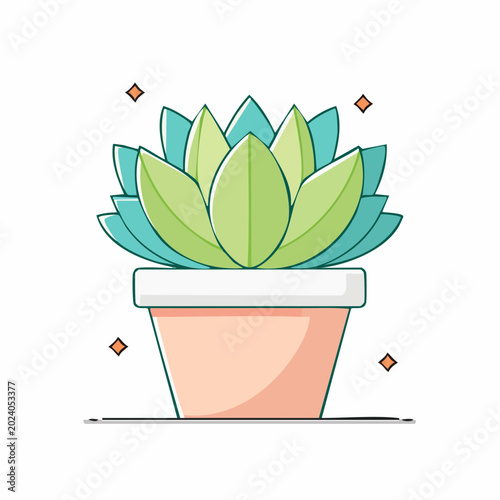Stylized Illustration of a Potted Succulent Plant