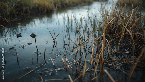 Coastal marshlands slowly flooding from rising sea levels