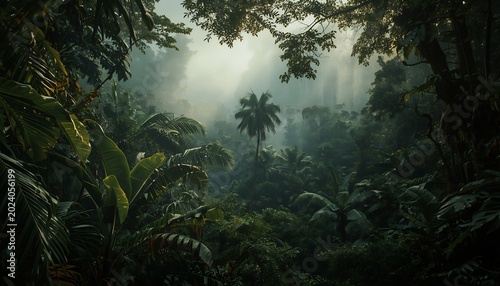 Tropical rainforest canopy collecting atmospheric cloud moisture naturally