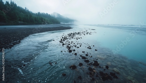 Glacier meltwater flowing into coastal ocean with forest sediment