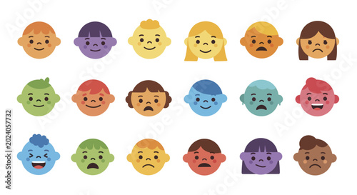 Foto Diverse collection of cartoon faces expressing a wide range of emotions and feelings
