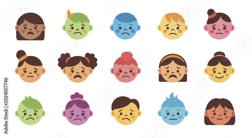 Fotografía Diverse collection of childrens faces expressing various sad and unhappy emotions