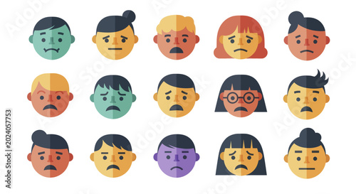 Fotografi Diverse collection of flat design avatars expressing various negative emotions and feelings