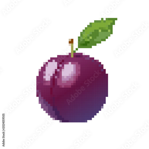 Pixel art purple plum isolated retro 8-bit game asset