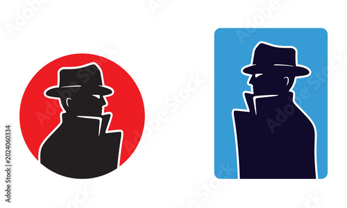 BEST SPY LOGO, silhouette of big man wear tuxedo and hat vector illustrations