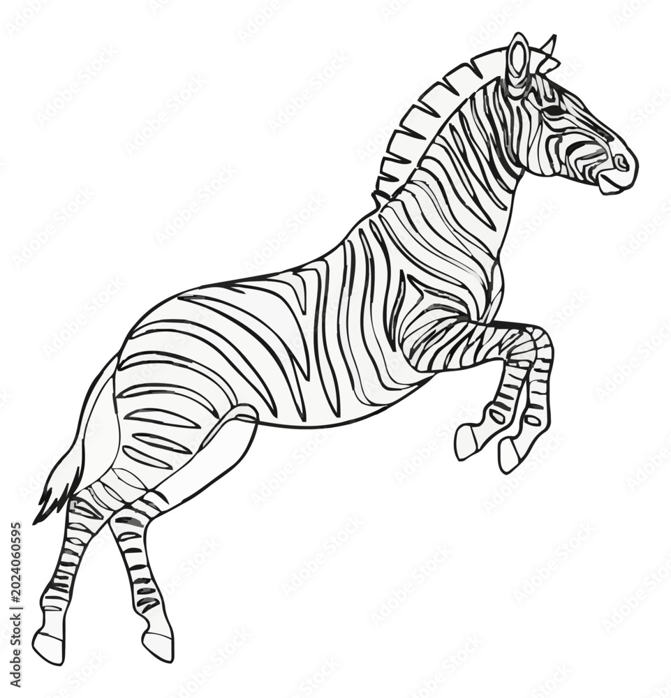 Naklejka premium Plains zebra jumping minimalist line art icon. Generative AI