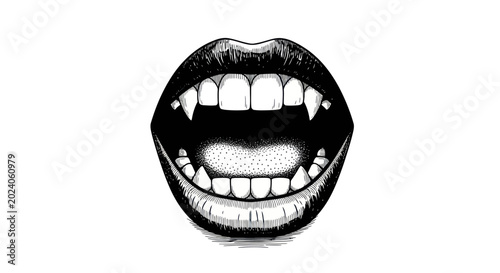 Obraz na płótnie Sharp Fangs, Open Mouth, Vampire Smile, Horror Illustration, Dark Fantasy