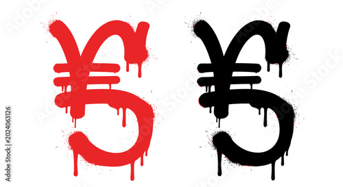 Red and Black Graffiti Yen Symbols with Dripping Paint Effect