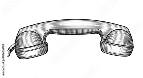 Schilderij op canvas Vintage Telephone Handset, Retro Communication Device, Engraved Illustration
