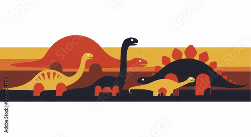 Quadro su tela Colorful cartoon dinosaurs illustration, prehistoric creatures, ancient animals, Jurassic era