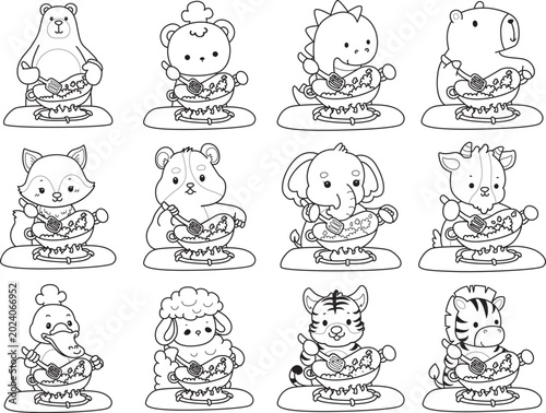 Canvas Print Coloring pages of cute wild animals and pet. Outline of animals