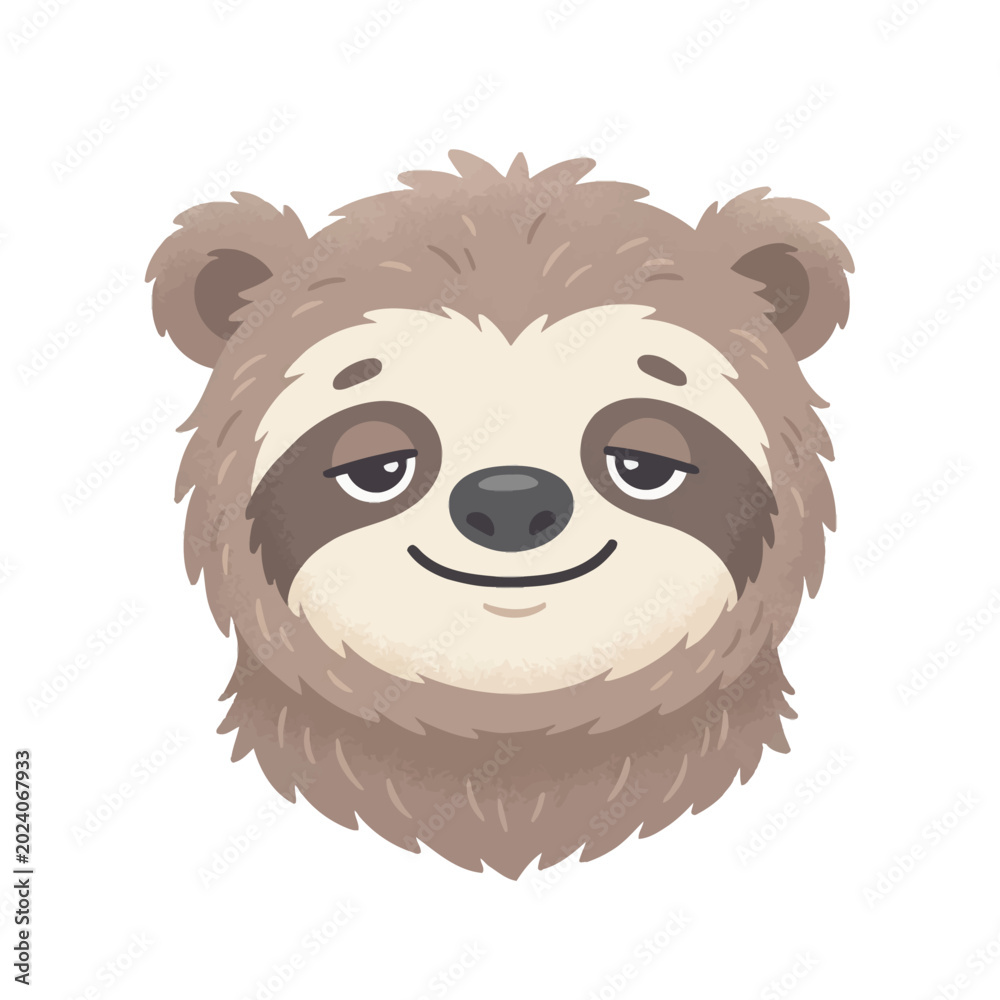 Fototapeta premium Vector illustration of a cute sloth face, with a friendly and relaxed expression, perfect for charming and whimsical designs