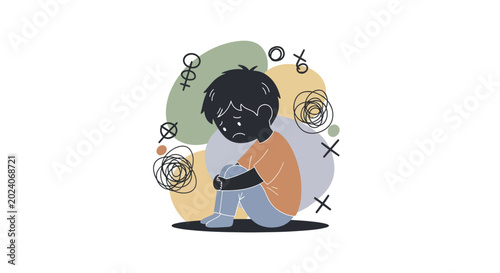 Fotografie Sad child sitting alone feeling lonely and depressed.
